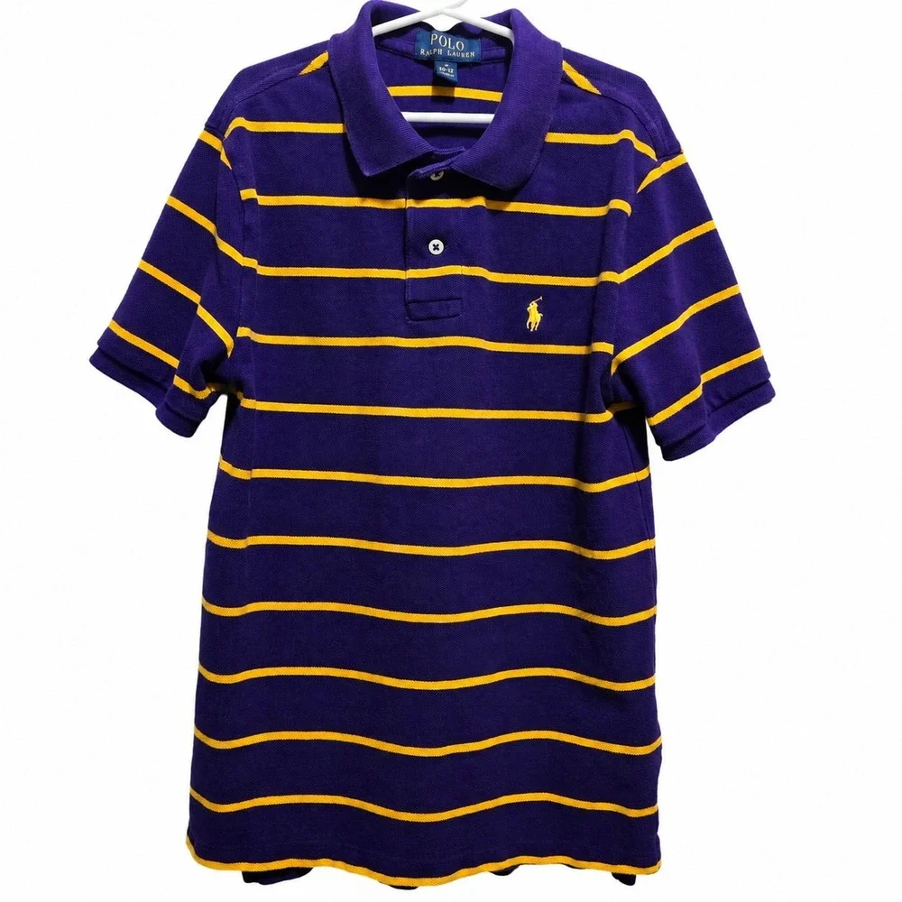 Youth Size M 10-12 Purple Gold Striped Ralph Lauren Polo Shirt Lakers Colors